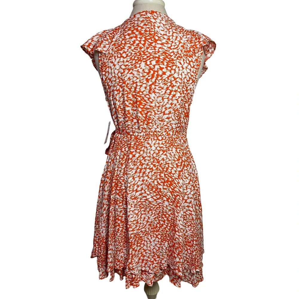 Free People French Quarter Orange Abstract Ruffle Wrap Mini Dress Medium NWT